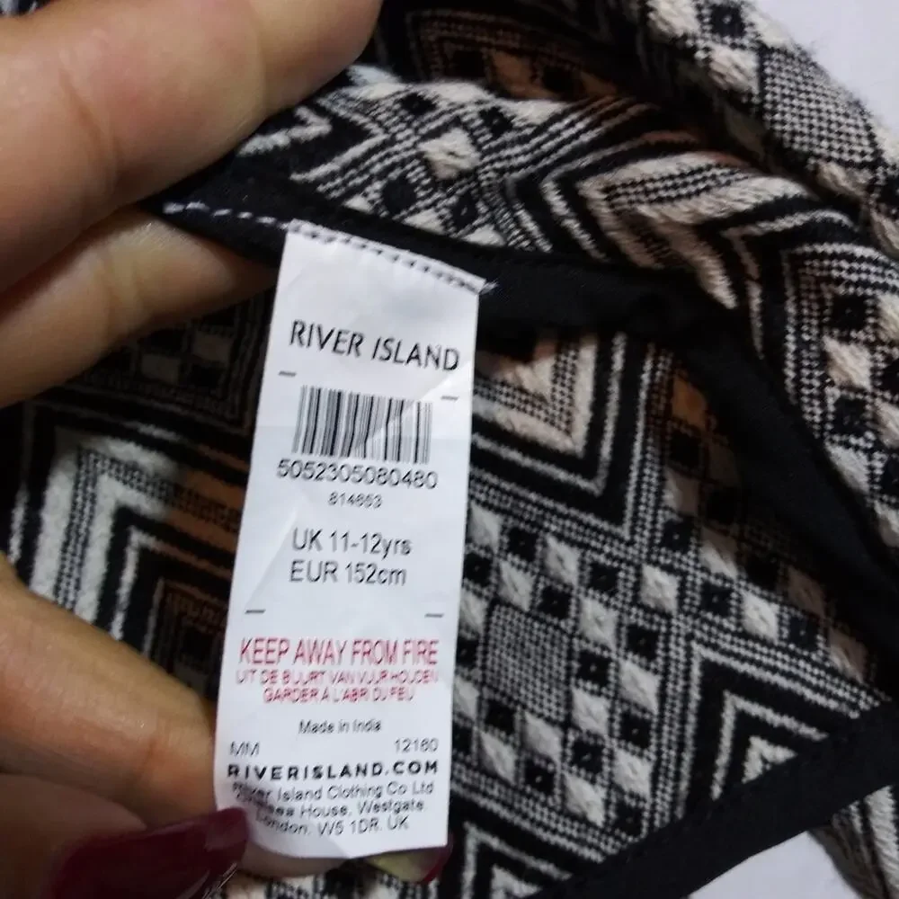 River Island Black and White Embellished Jacquard Open-front Jacket Size 11-12
